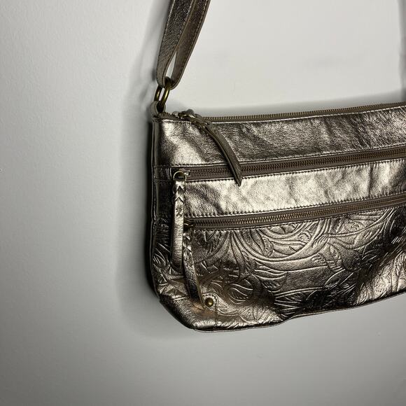 The Sak Collective Bag Metallic Gray Lance Leather Embossed Crossbody Purse - Picture 3 of 10